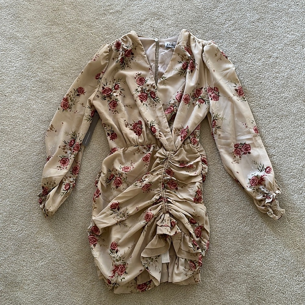 En Sanson Antrophologie Floral Peasant Boho Mini Ruffle Dress Romantic